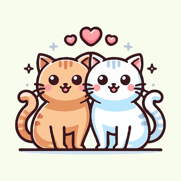 Vector cute cat couple friend cartoon vector icon illustration