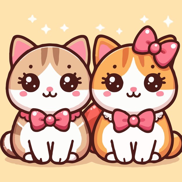 Vector cute cat couple friend cartoon vector icon illustration