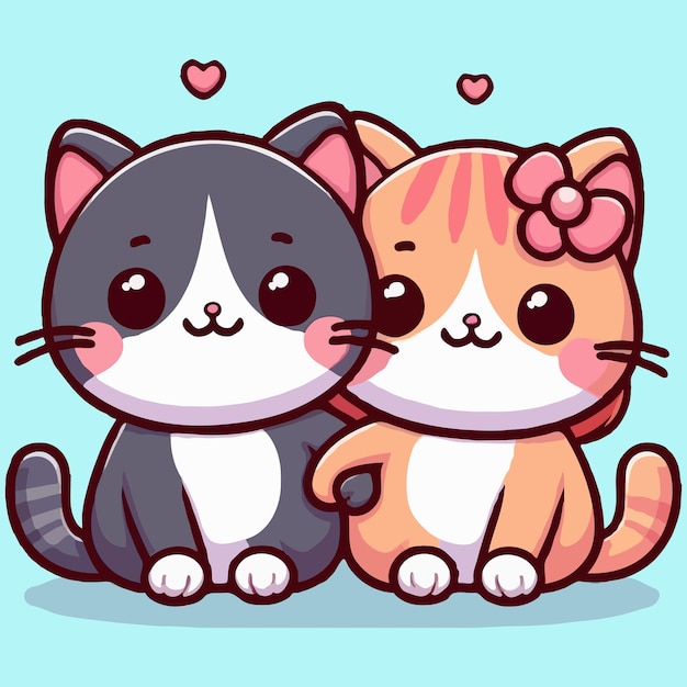 Cute Cat Couple Friend Cartoon Vector Icon Illustration