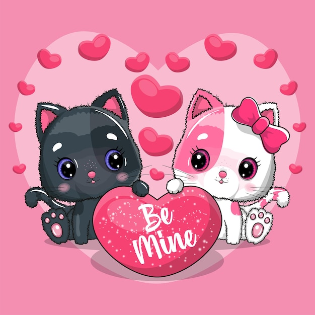 Vector cute cat couple for valentine. invitation card.   illustration