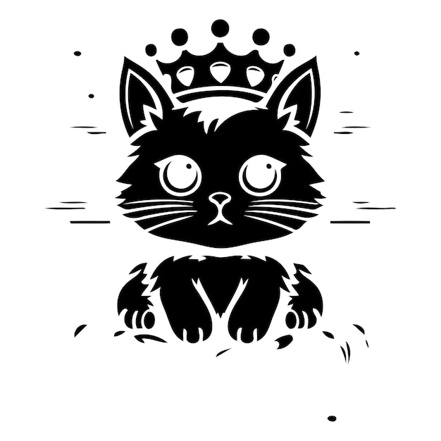 Vector cute cat in a crown vector illustration on a red background