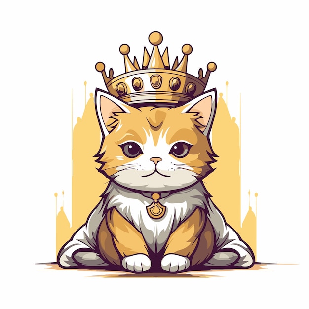 Vector cute cat in a crown vector illustration on white background
