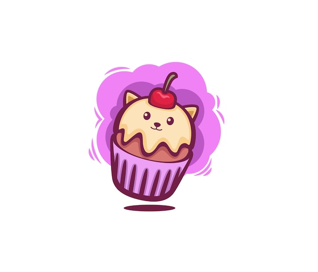 Cute Cat Cup Cake Doodle Art Illustation