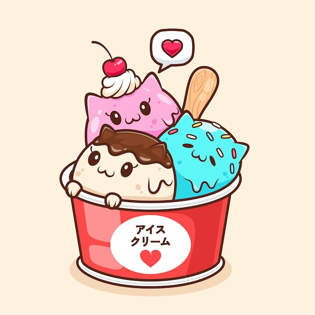 cute cat cup ice cream illustration