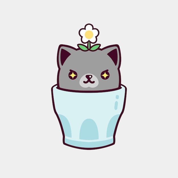 カップの中の可愛い猫のイラスト