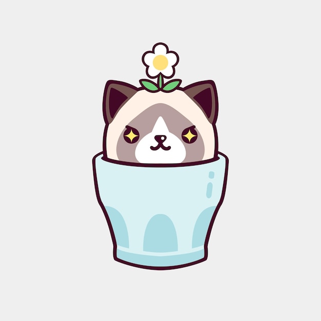カップの中の可愛い猫のイラスト