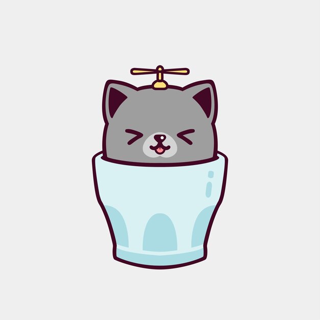カップの中の可愛い猫のイラスト