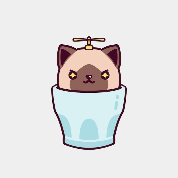 カップの中の可愛い猫のイラスト