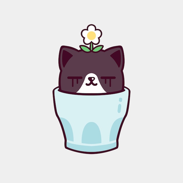 カップの中の可愛い猫のイラスト