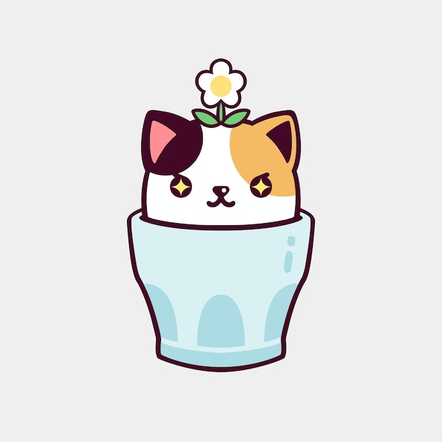 カップの中の可愛い猫のイラスト