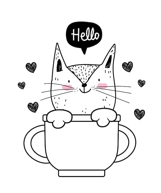 Cute cat on cup sketch