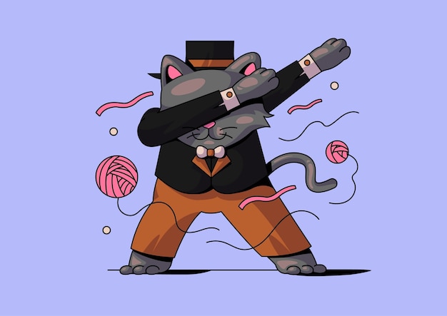 Vector cute cat dabbing magician halloween