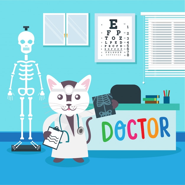 Cute Cat Doctor Animal Occupation Illustration