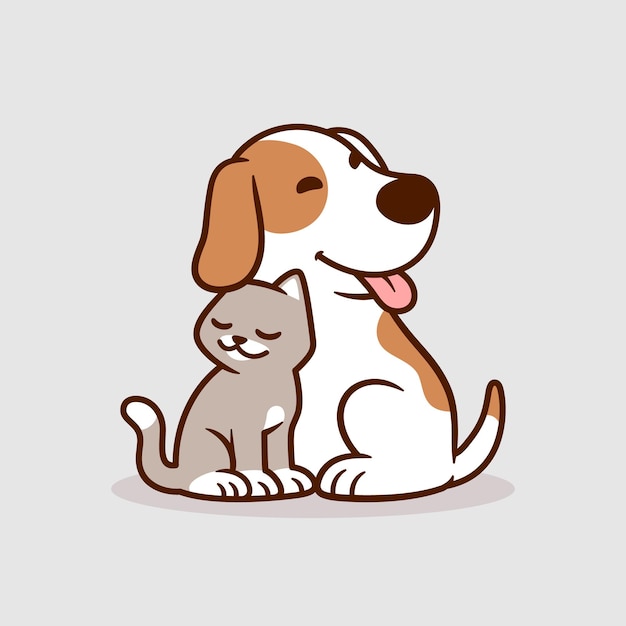 Cute Cat and Dog Flat Design Illustration