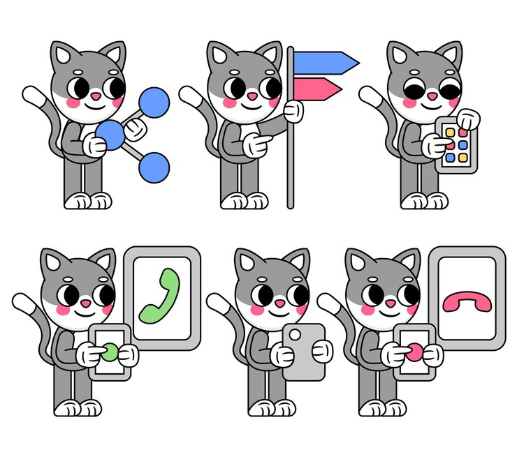 Vector cute cat doing essential actions