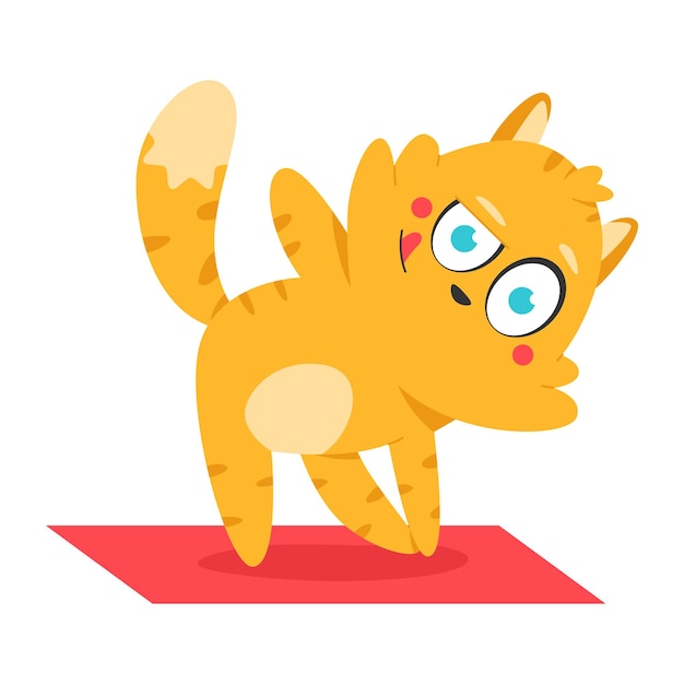 Cute cat doing fitness exercise vector cartoon character isolated on a white background.