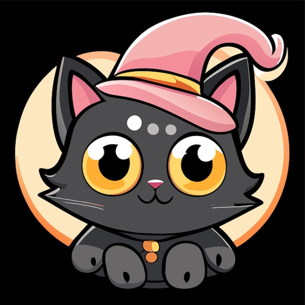 Cute cat drawing with witches hat hand drawn cartoon sticker icon concept isolated illustration