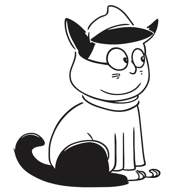 魔法使いの帽子をかぶった可愛い猫の絵 手描いた漫画のステッカー アイコンコンセプト 孤立したイラスト