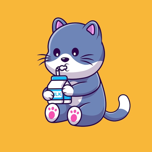 Cute cat drink milk cartoon vector icons illustration