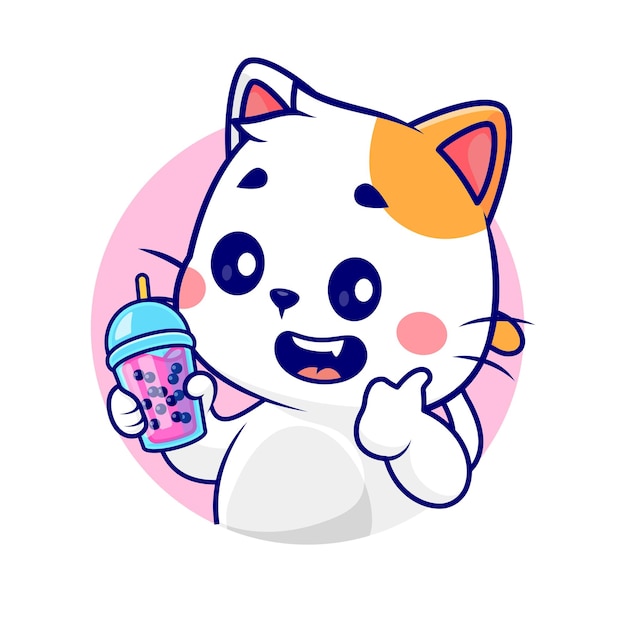 cute cat drinking boba milk tea cartoon vector icon illustration animal drink icon isolated flat
