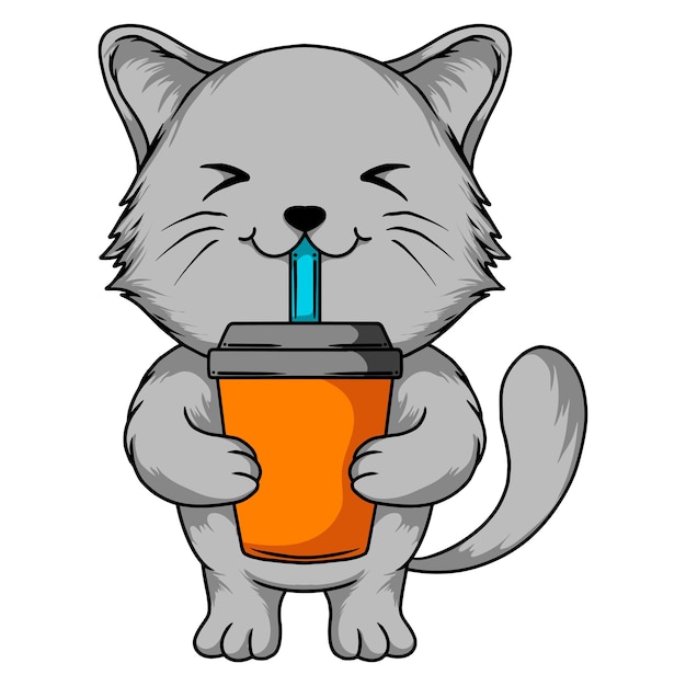 Cute Cat Drinking Coffee