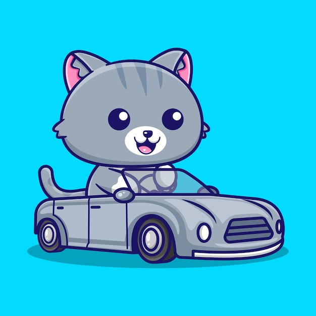 Of cute cat driving a car