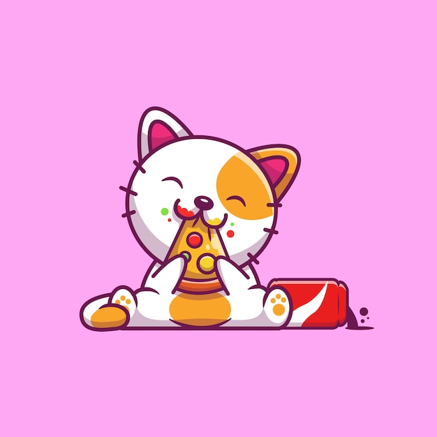 Cute cat eat pizza