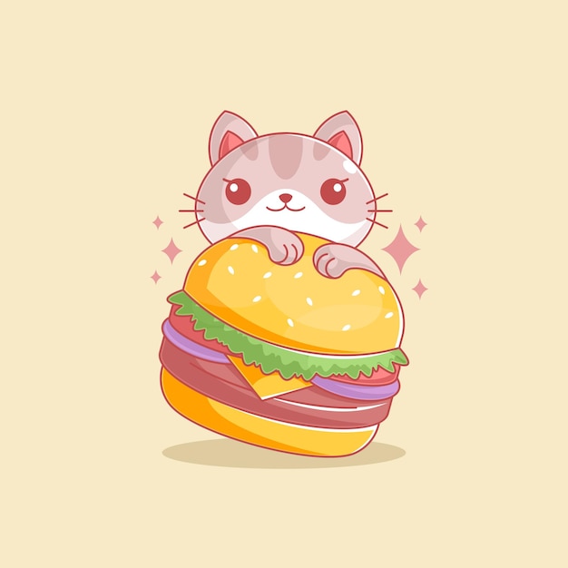 Cat munching on a hamburger