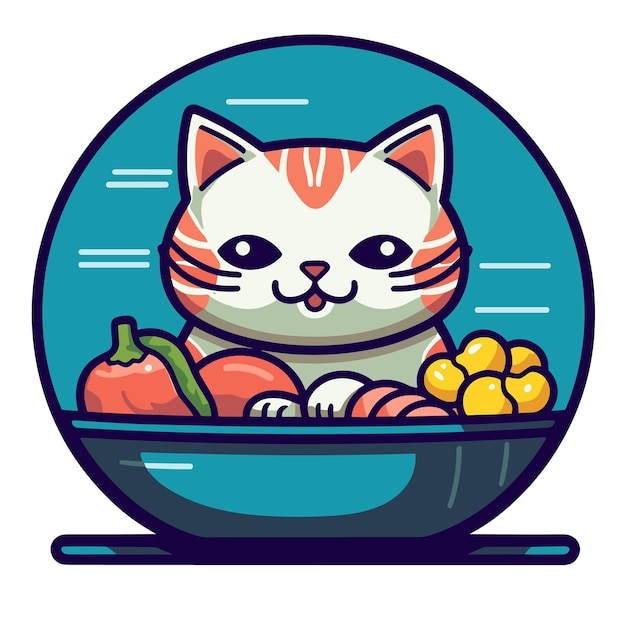 ベクトル 魚を食べるかわいい猫漫画イラスト漫画 eps
