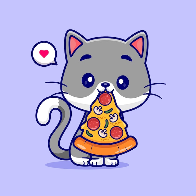 Vector cute cat eating pizza cartoon vector icon illustration animal food icon concept isolated flat vector