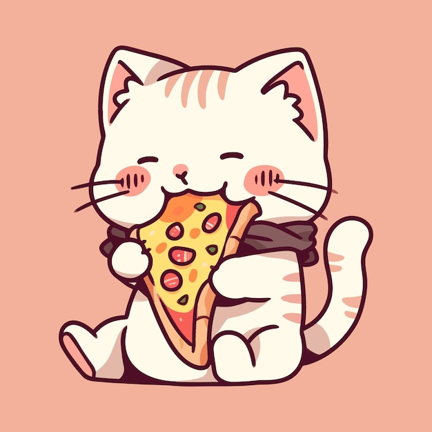 cute cat eating pizza vector illustration