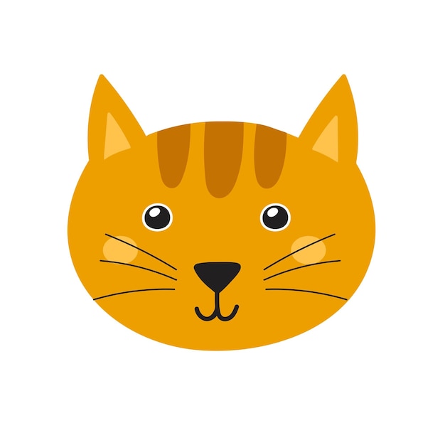 Cute cat face in cartoon style. Feline character head for baby and kids design. Funny smiling animal