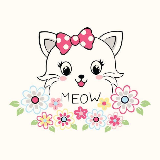 Vector cute cat face flower vector