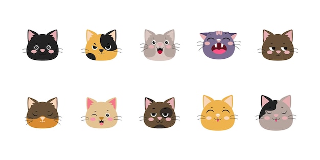 Collection of Cute cat cartoon face design icon. Cute cat cartoon face  vector illustration. 6792766 Vector Art at Vecteezy