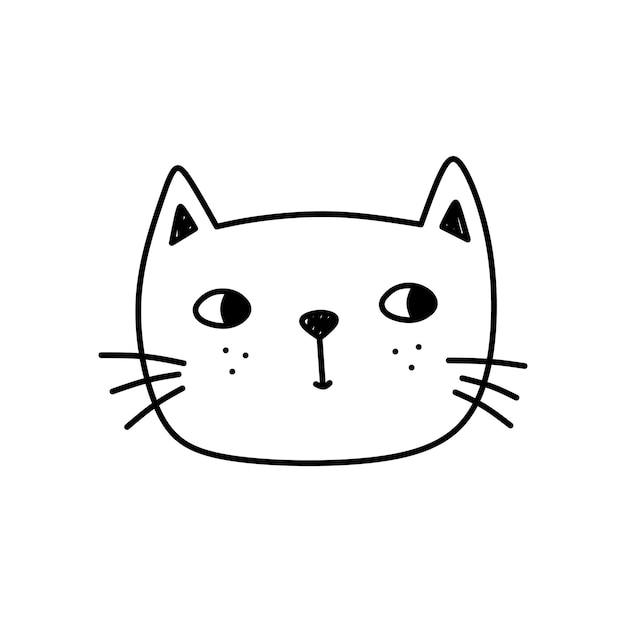 Cute cat face isolated on white background Smiling kitten Hand drawn illustration in doodle style