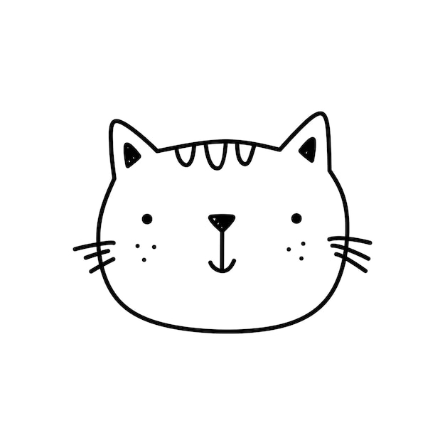 Cute cat face isolated on white background Smiling kitten Hand drawn illustration in doodle style