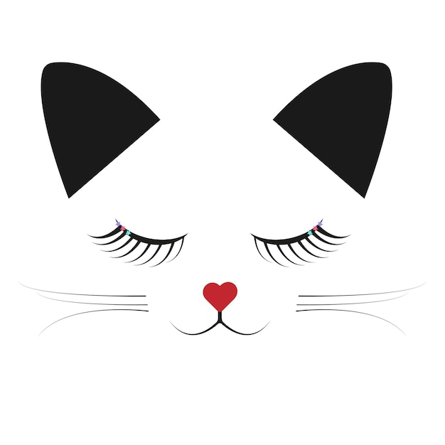 Cute cat face with closed eyes.Vector illustration.