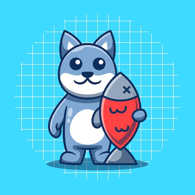 Cute cat and fish mascot vector illustration