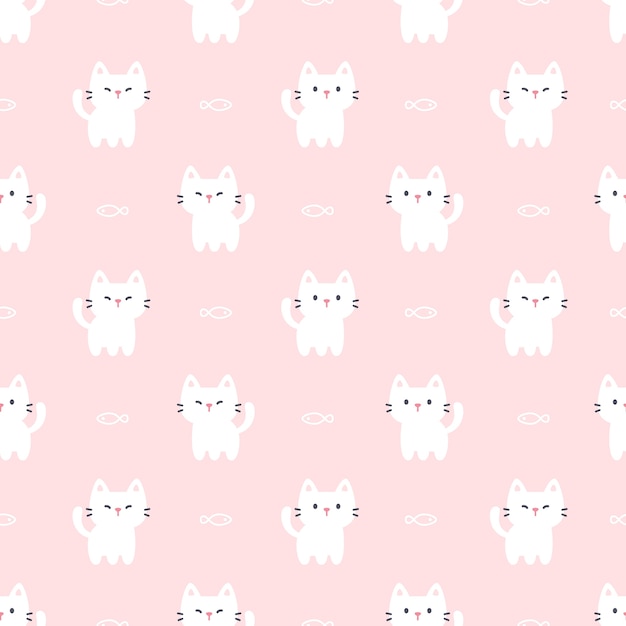 Vector cute cat and fish seamless pattern