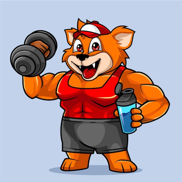 Vector cute cat fitness vector mascot illustration