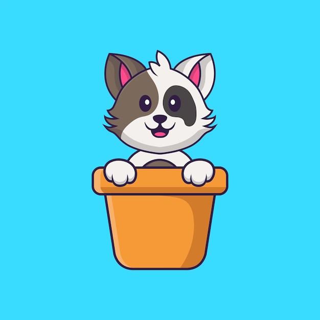 Cute cat in a flower vase Animal cartoon concept isolated Flat Cartoon Style