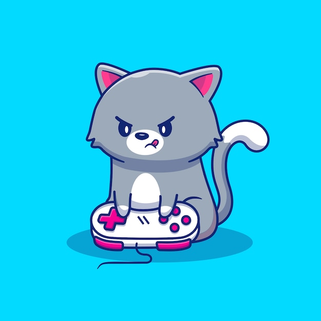 Cat gaming icon illustration sveglia. concetto animale dell'icona del gioco isolato. stile cartone animato piatto