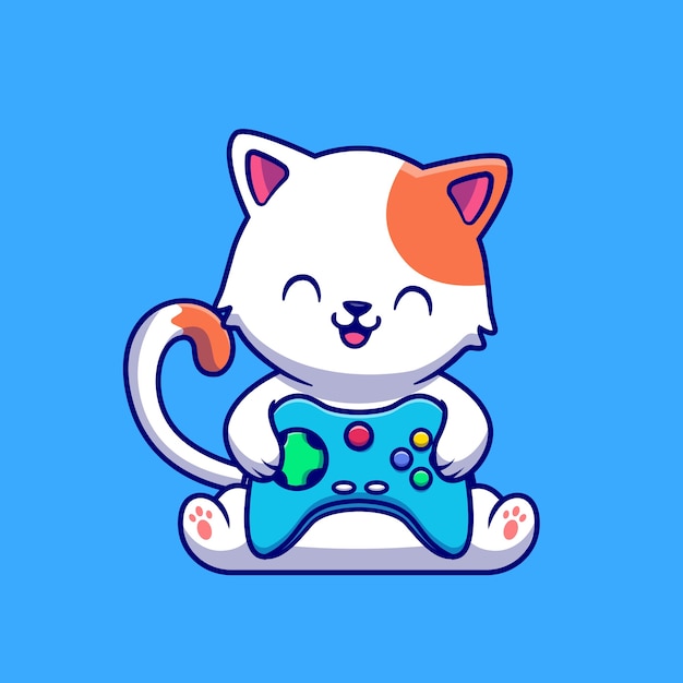 Cute cat gaming con console di gioco cartoon