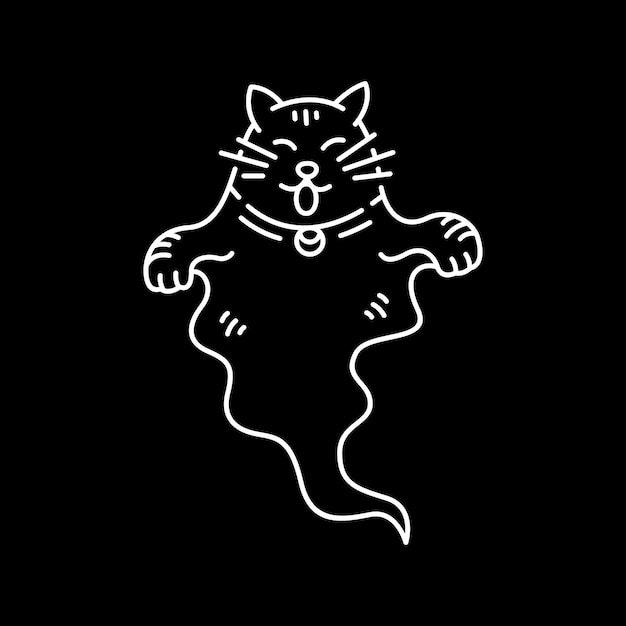 Cute Cat Ghost Halloween Monoline Illustratie