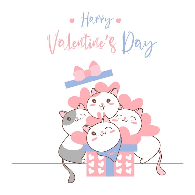 Vettore simpatico gatto in confezione regalo per san valentino.