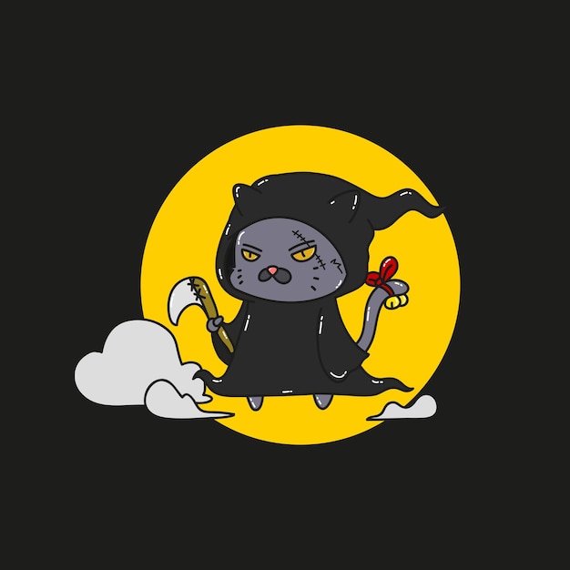 Vector cute cat grim reaper vector illustration