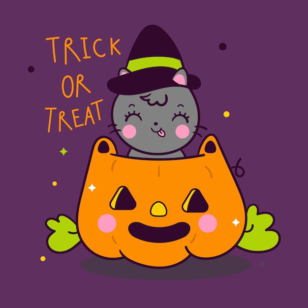 Vector cute cat halloween pumpkin