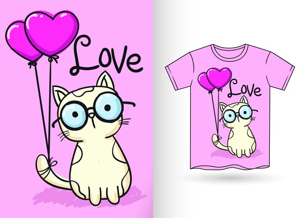 Cute cat hand drawn illustration for kids t shirt