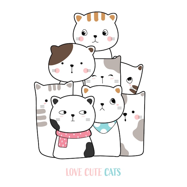 Cute cat hand drawn style