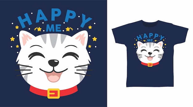 ベクトル かわいい猫の幸せな猫のtシャツのデザイン